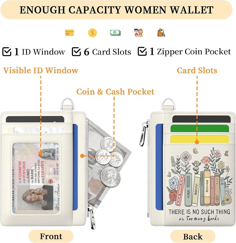 Hancynir Book Lover Floral Slim Wallet Women Credit Card Holder Cute Flower RFID Blocking Small Card Holder Mini Front Pocket PU Leather Thin Travel Zipper Coin Ladies Female Wallet Organizer Gifts - Image 5